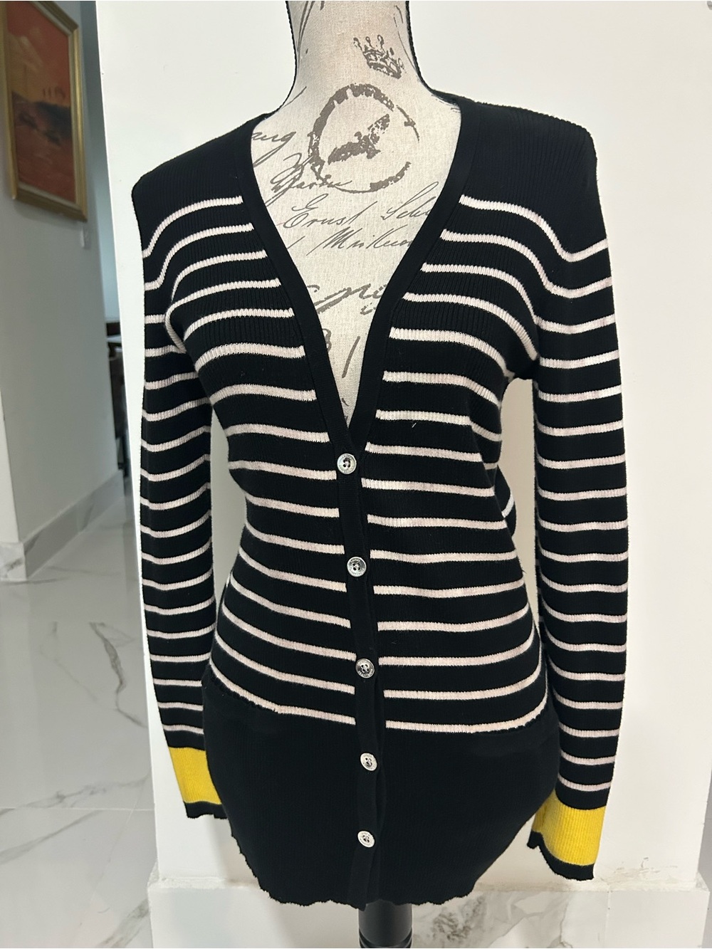 Lauren Ralph Lauren Women's Striped V-Neck Button Front Cotton Pocket Cardigan M
